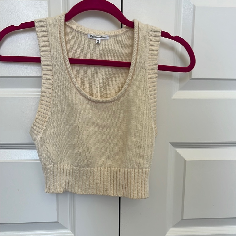 Reformation Cream Ribbed Crop Tank Top